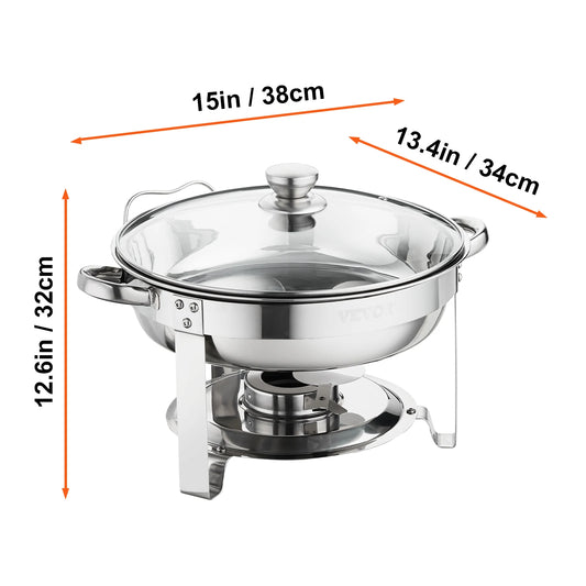 VEVOR Two Pack Round Chafing Dish Set Stainless Steel