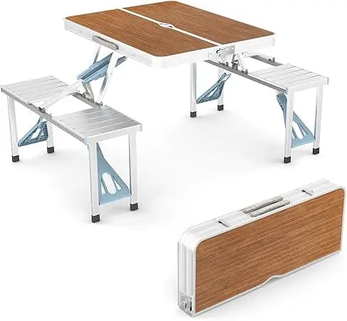 Foldable Aluminum Camping Picnic Table With Seats And Umbrella Hole