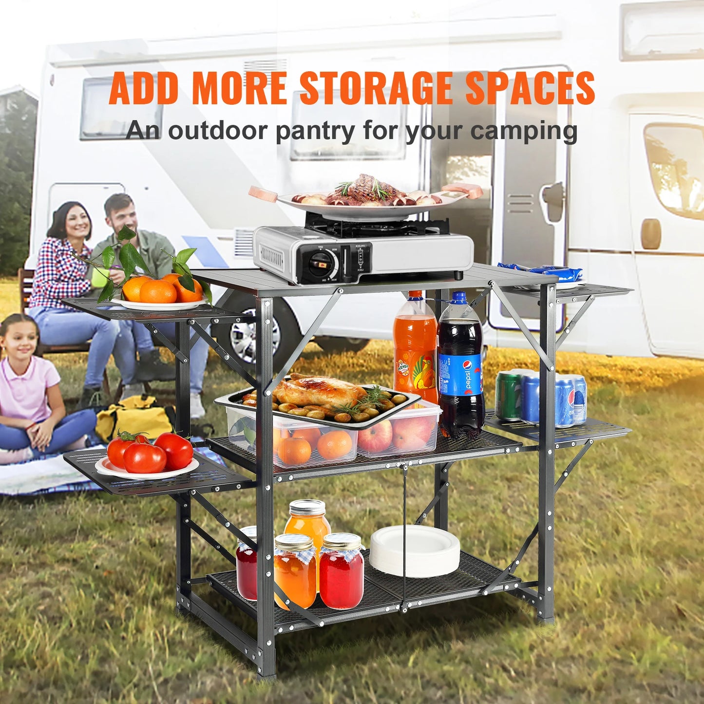 SucceBuy Camping Kitchen Table Foldable Portable Cook Station