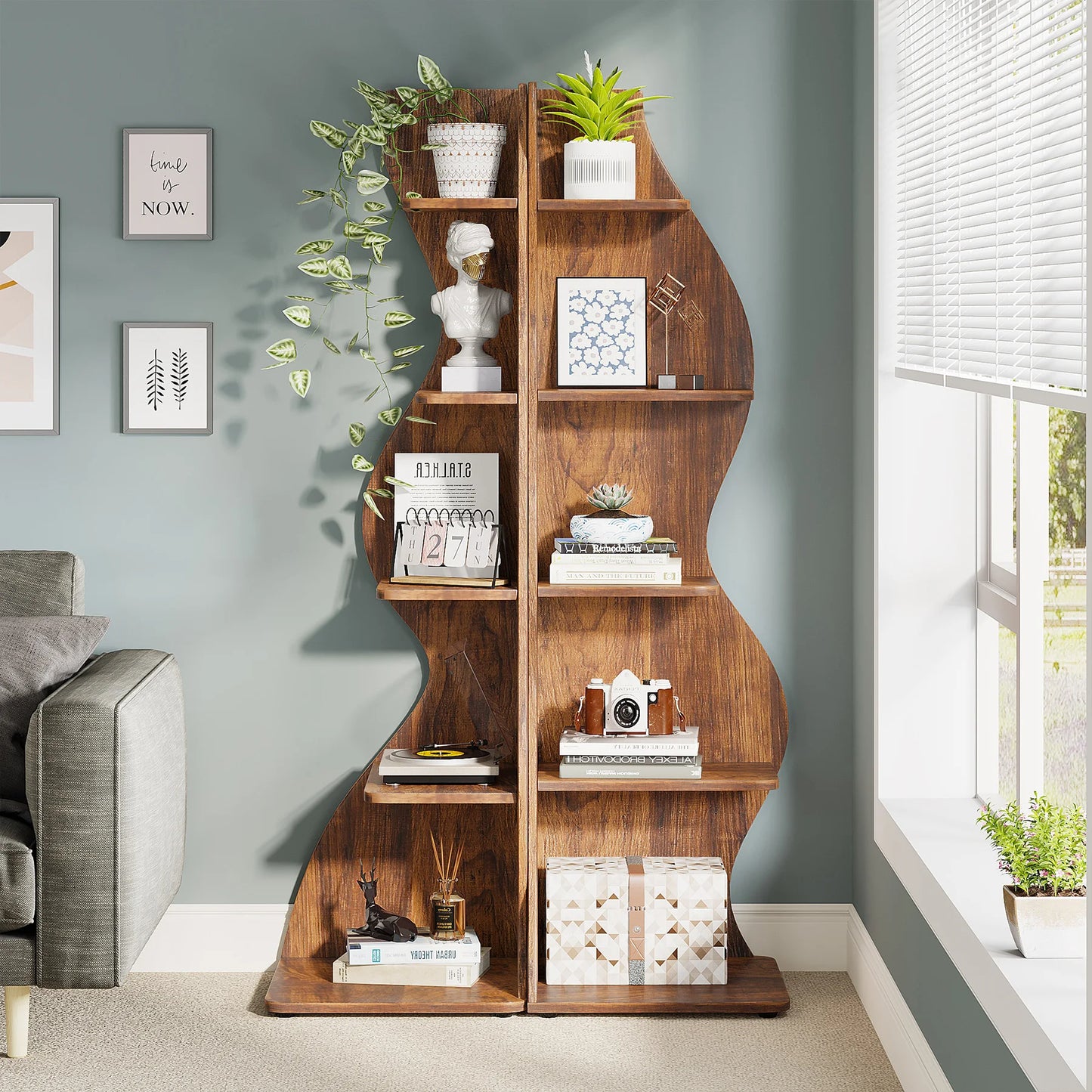 Tribesigns Rustic 5-Tier Corner Shelf Wall Bookcase Plant Stand