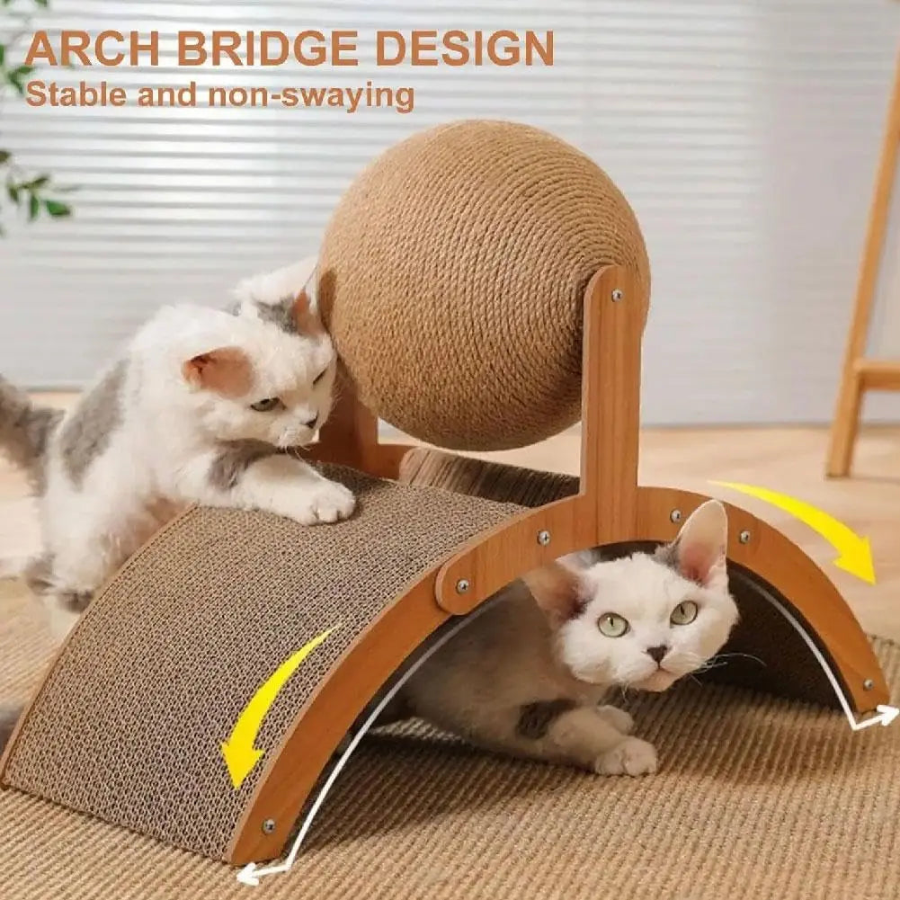 2 In 1 Wooden Cat Scratching Ball Toy With Sisal Board