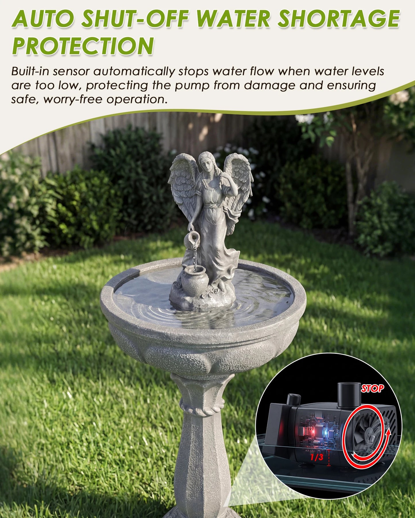 Outdoor Water Fountain Resin With Auto Shutoff Pump For Garden