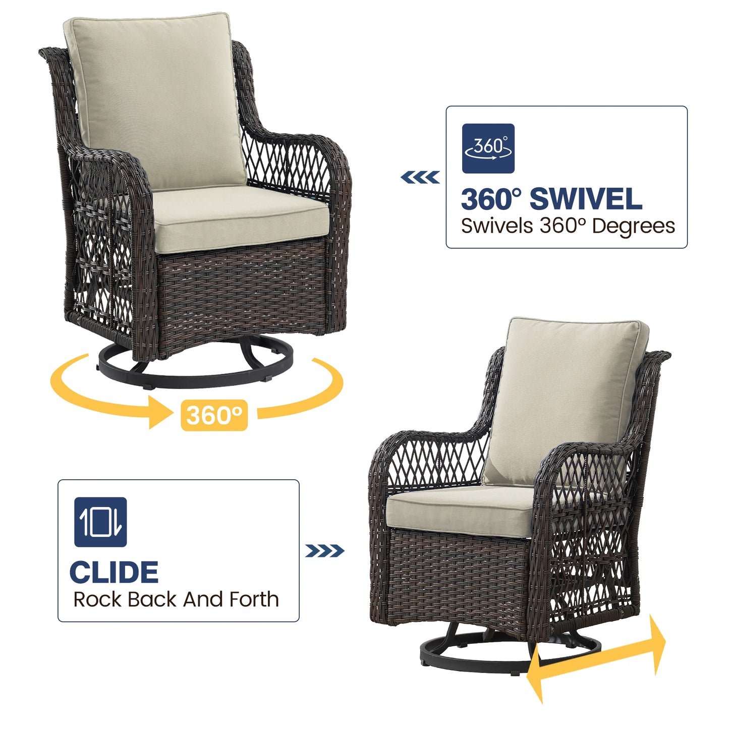 HobbyLane 3 Piece Outdoor Wicker Swivel Chair Set With Table