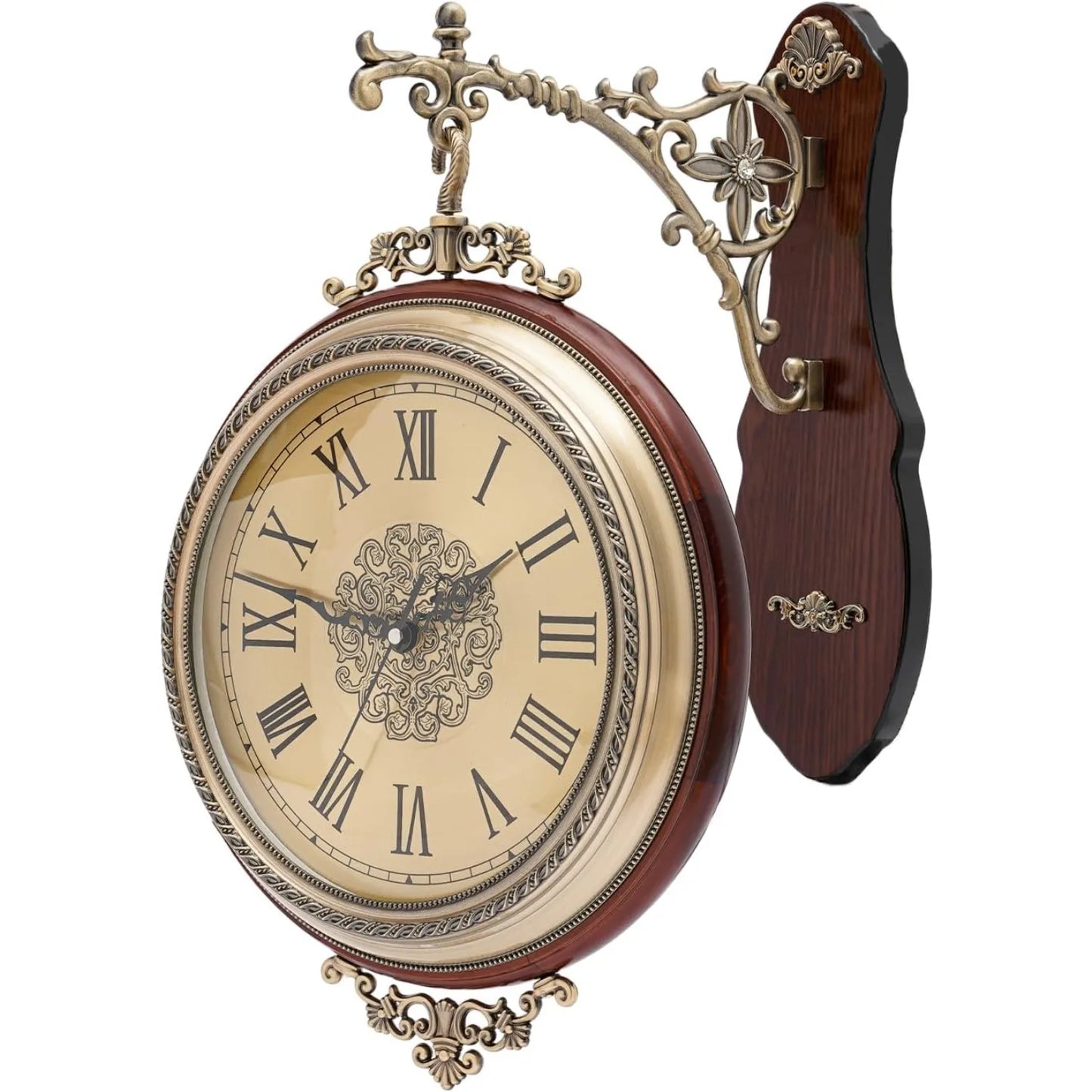 Double Sided Rotating Wall Clock European Alloy Style