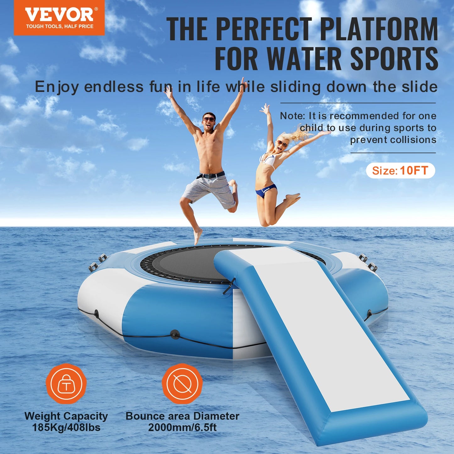 Inflatable Water Bouncer Recreational Trampoline With Slide And Ladder