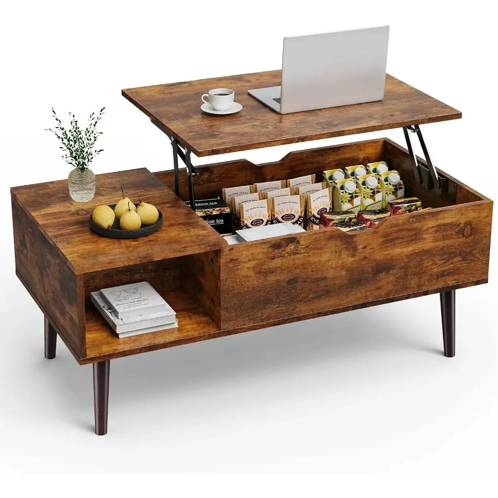 Lift Top Coffee Table With Storage Shelf And Hidden Compartment