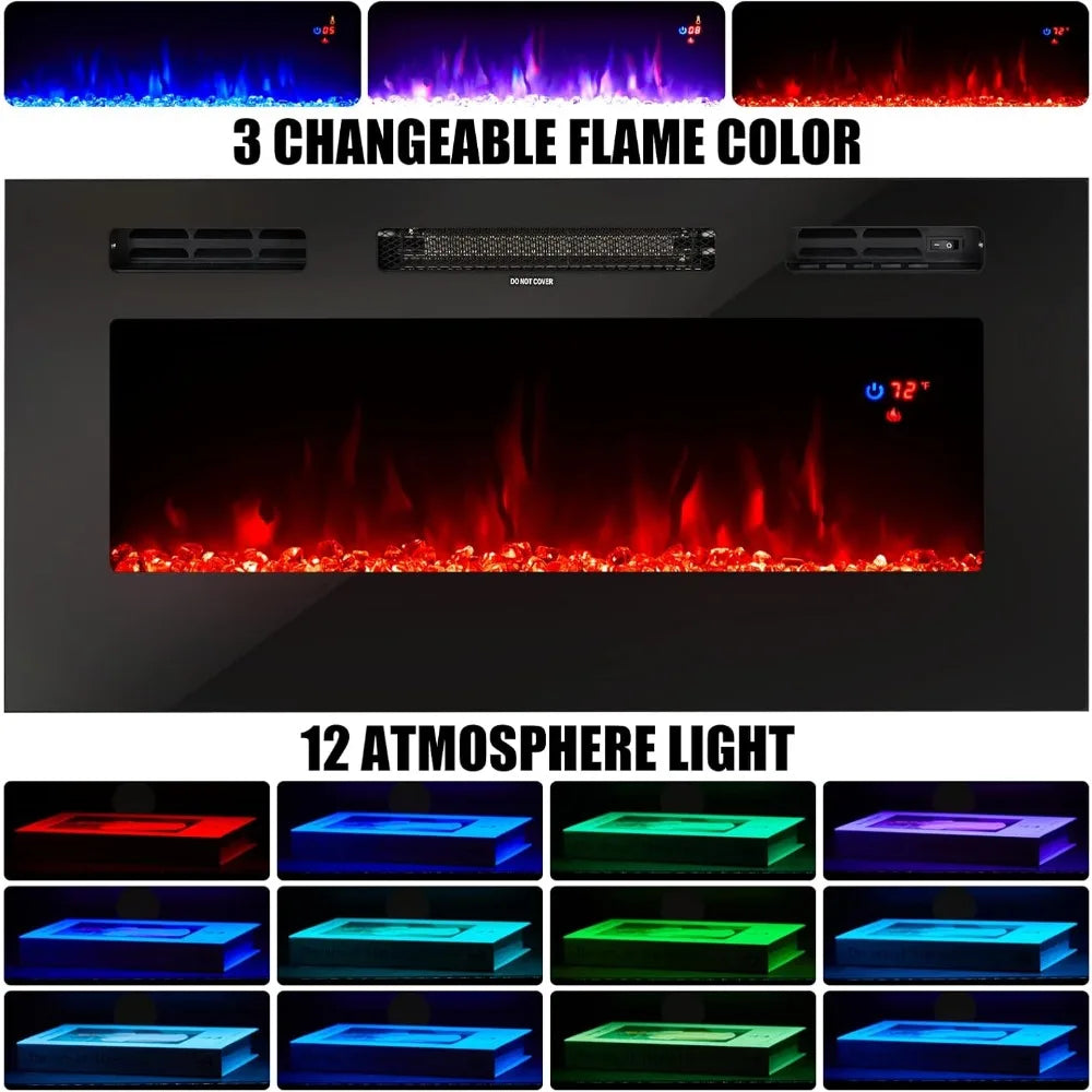 TV Stand With Fireplace LED Entertainment Center Modern Wood