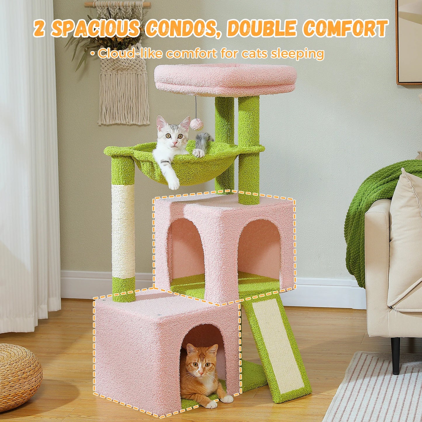 Large Multi-Level Cat Tree with Spacious Condos and Toys