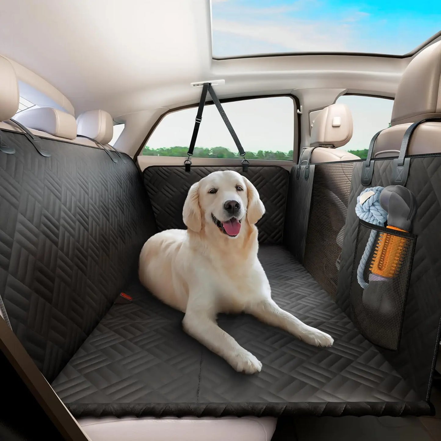 Car Rear Seat Dog Hammock With Hard Bottom Extender 400Lb