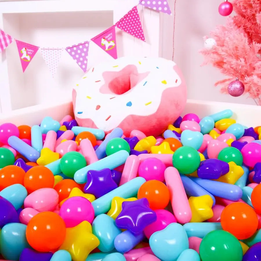 Plastic Ball Pit Balls Set With Stars Hearts Strips Toddlers
