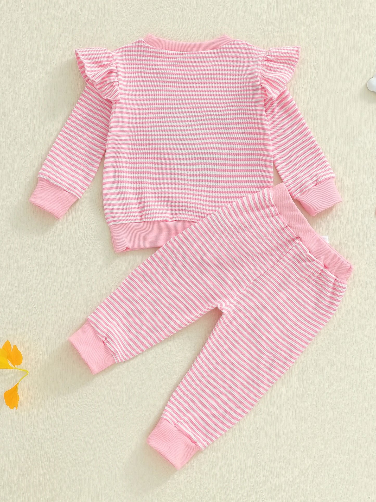 Cute Baby Girl Autumn Floral Ruffle Sleeve Denim Pants Set