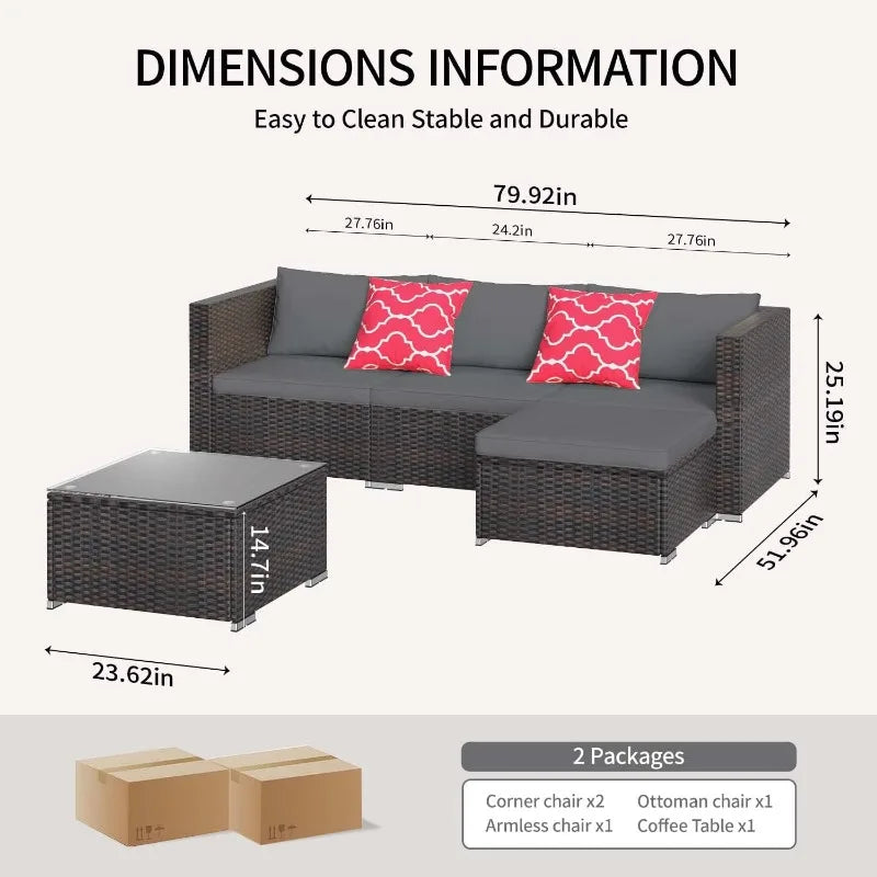 All Weather Gray Wicker Rattan Outdoor Sofa Set