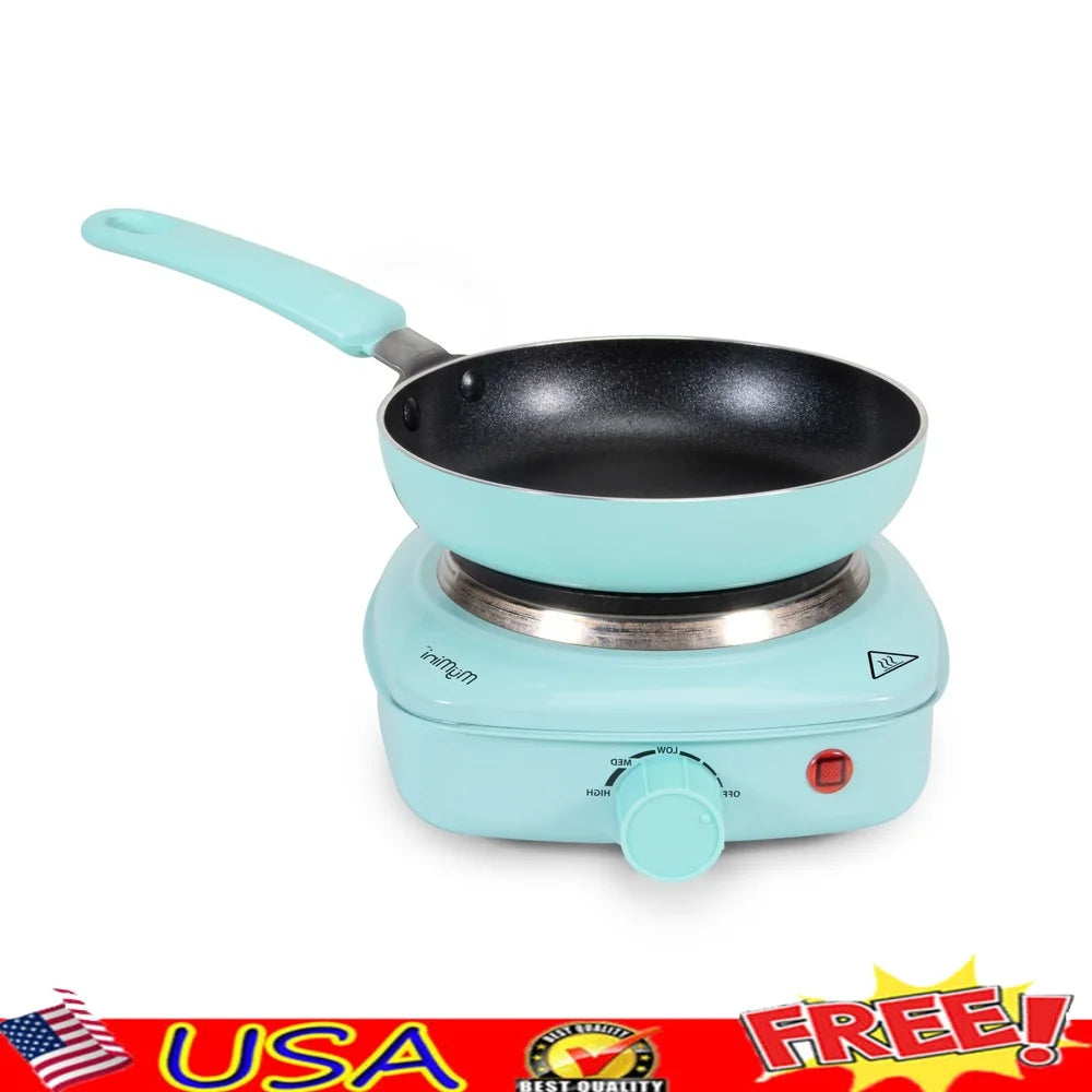 2 Piece Urban Cook Set With Nonstick Frying Pans And Temperature Controlled Hot Plate For College Travel