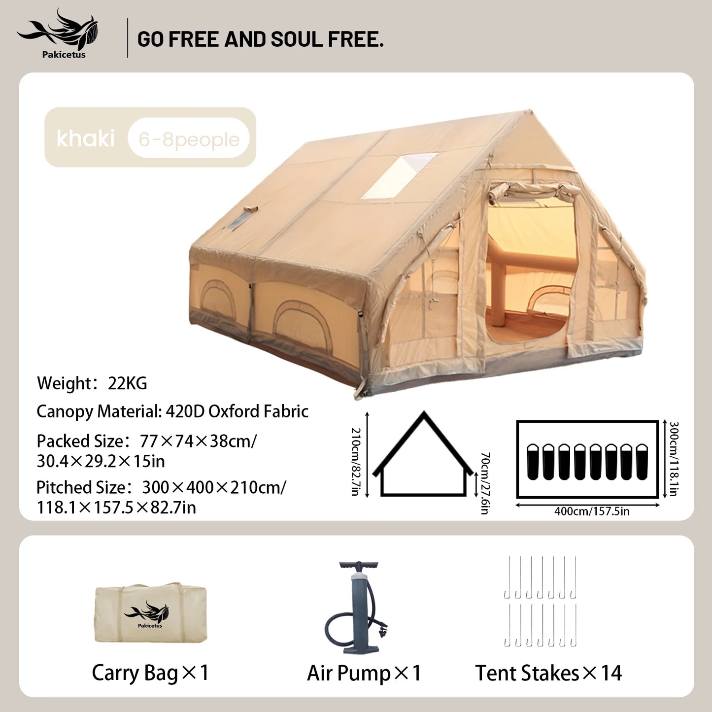 Pakicetus Inflatable Camping Tent With Skylight And Quick Air Flow