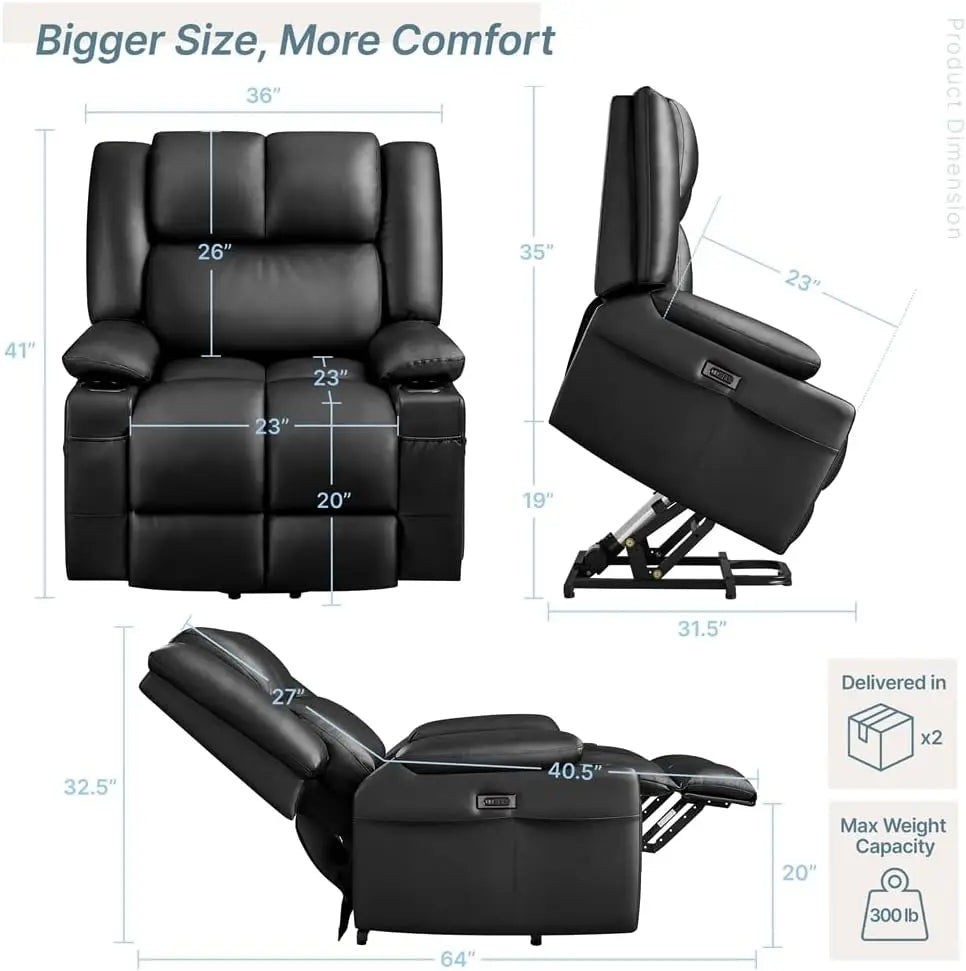 Power Lift Recliner Chair PU Leather Massage With USB Heat