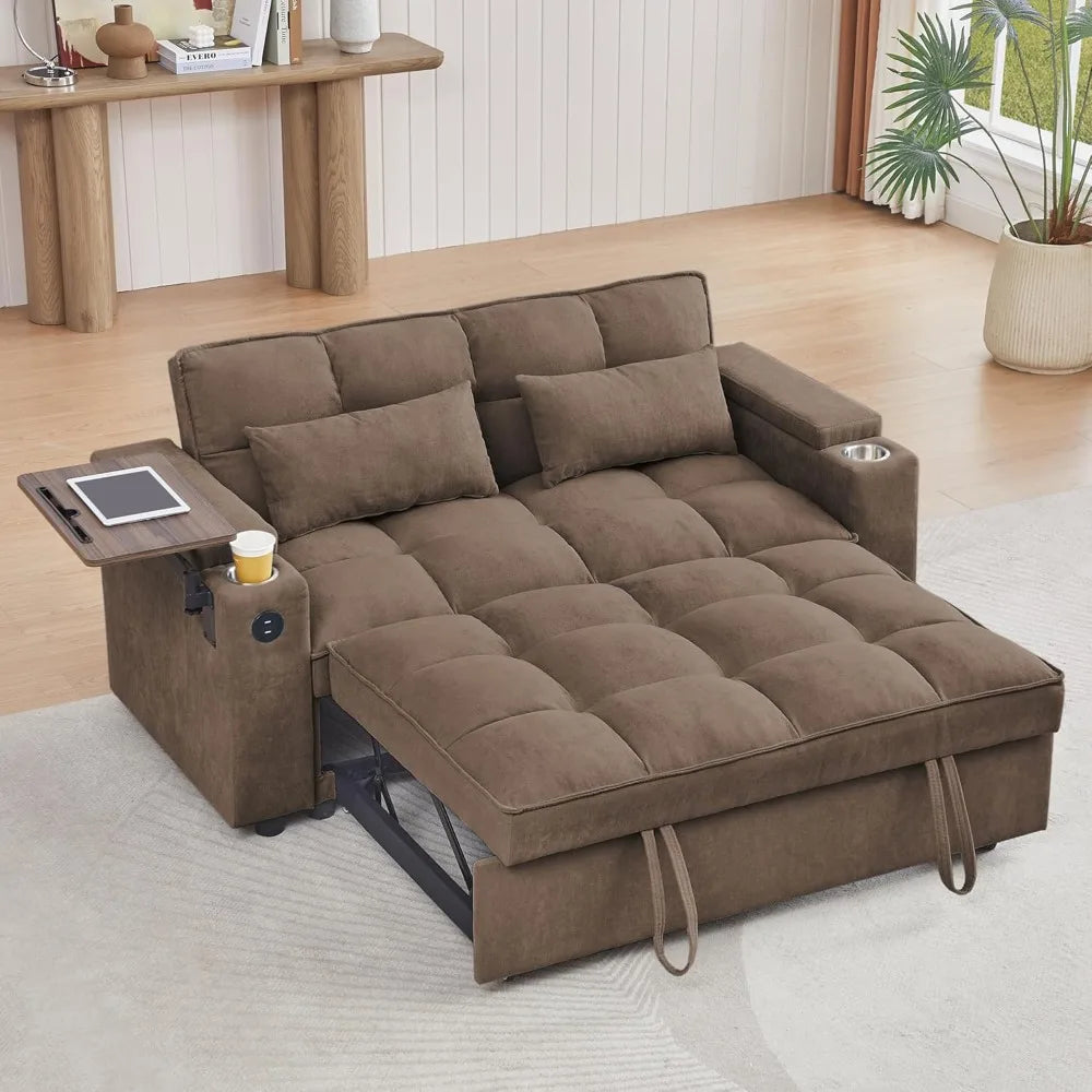 65 Inch Convertible Sleeper Sofa Bed with Chaise and USB Ports