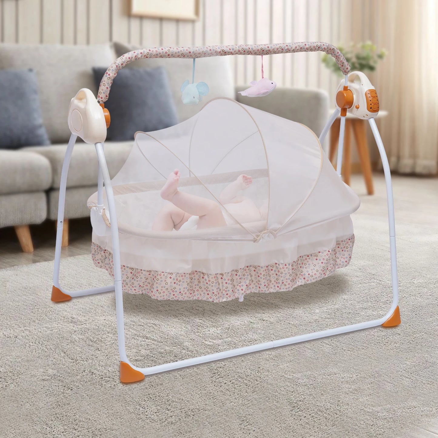 Electric Baby Crib Cradle Rocker Swing Bed For Infants