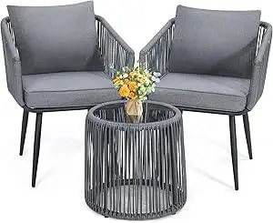 Boho 3 Piece Wicker Bistro Set with Washable Cushions