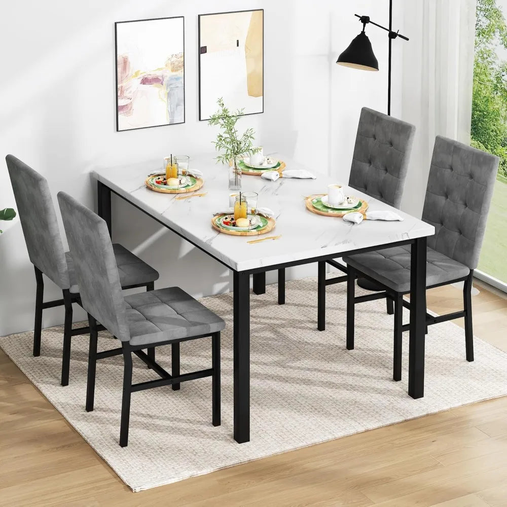 Dining Table Set For Four With Faux Marble Finish Modern
