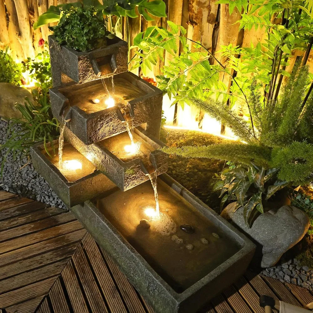 Modern Tiered Water Fountain Indoor Outdoor Garden Decor
