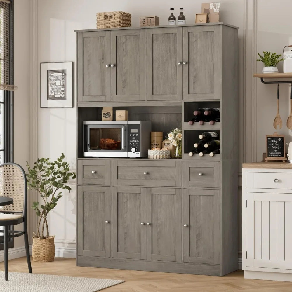 Charge Kitchen Pantry Cabinet With Wine Rack And Microwave Stand