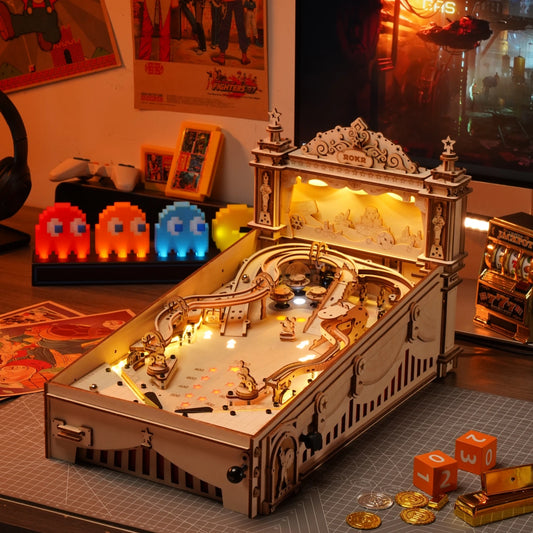 ROKR 3D Pinball Machine Wooden Puzzle DIY Kit for Adults