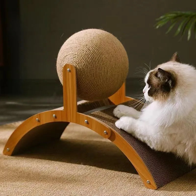2 In 1 Wooden Cat Scratching Ball Toy With Sisal Board