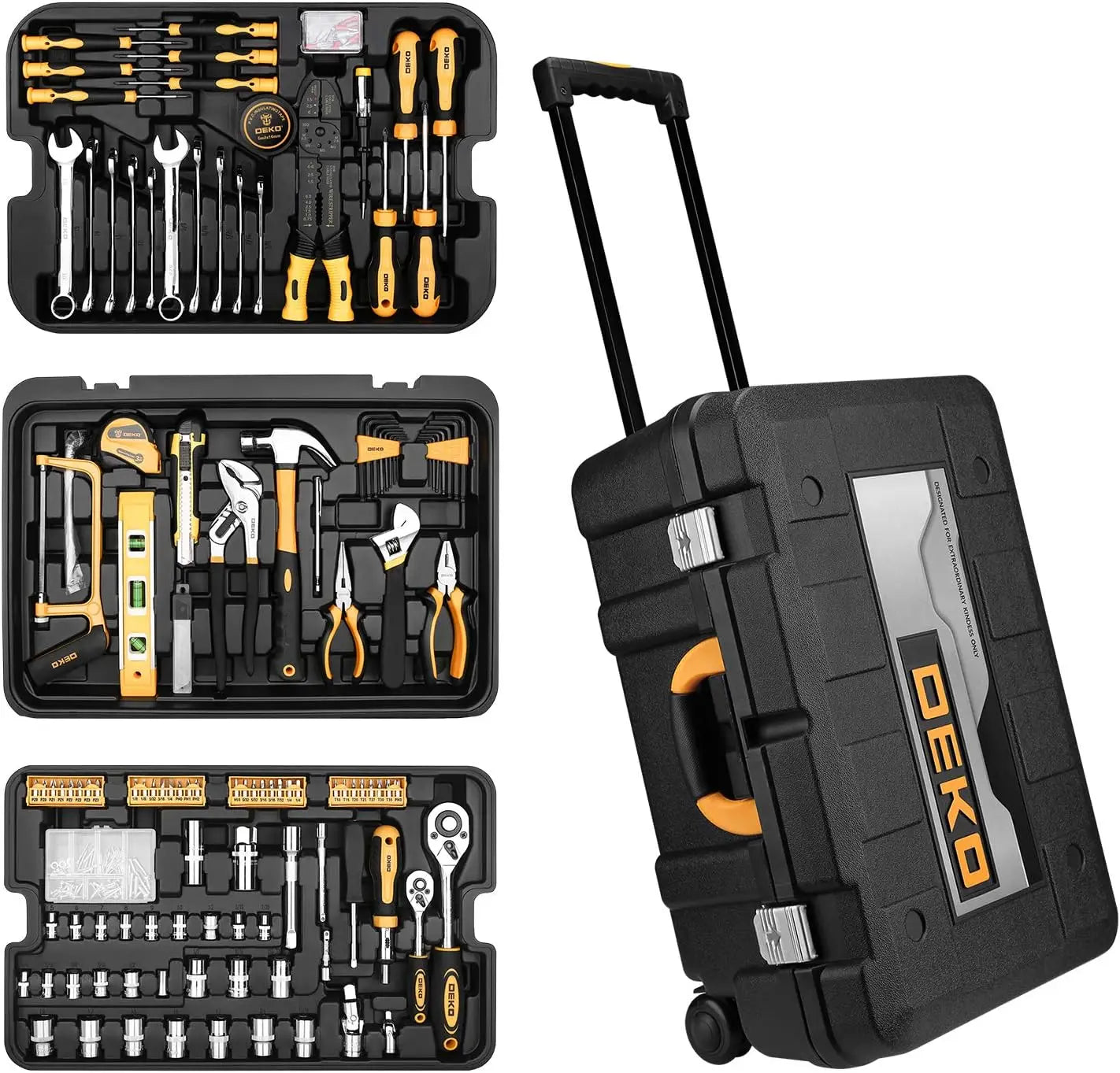 DEKODIY 258-Piece Tool Kit With Rolling Tool Box