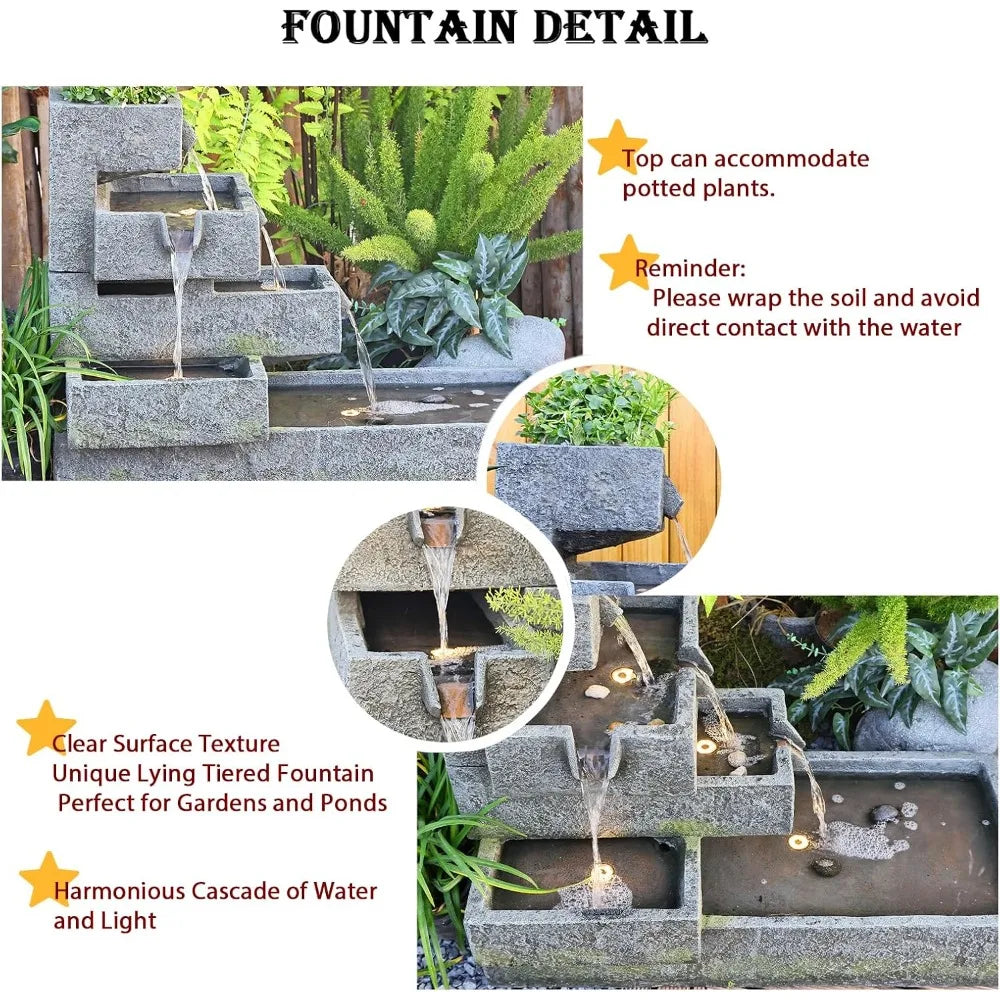 Modern Tiered Water Fountain Indoor Outdoor Garden Decor