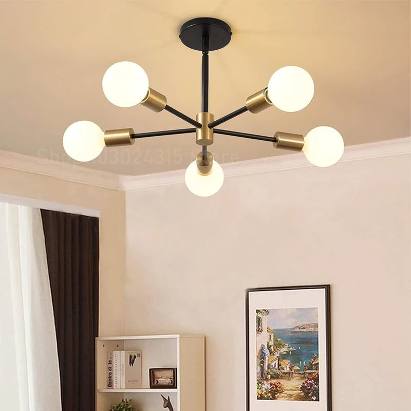 Nordic Sputnik Black Gold Chandelier LED E27 Pendant Light