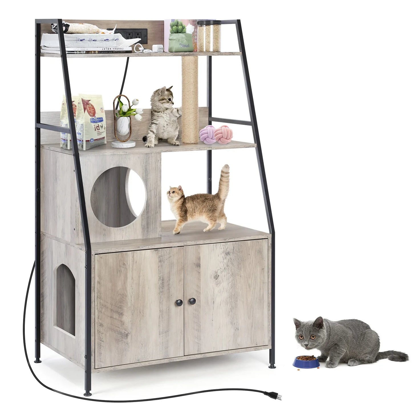 Cat Litter Box Enclosure with Storage and Cat Tree