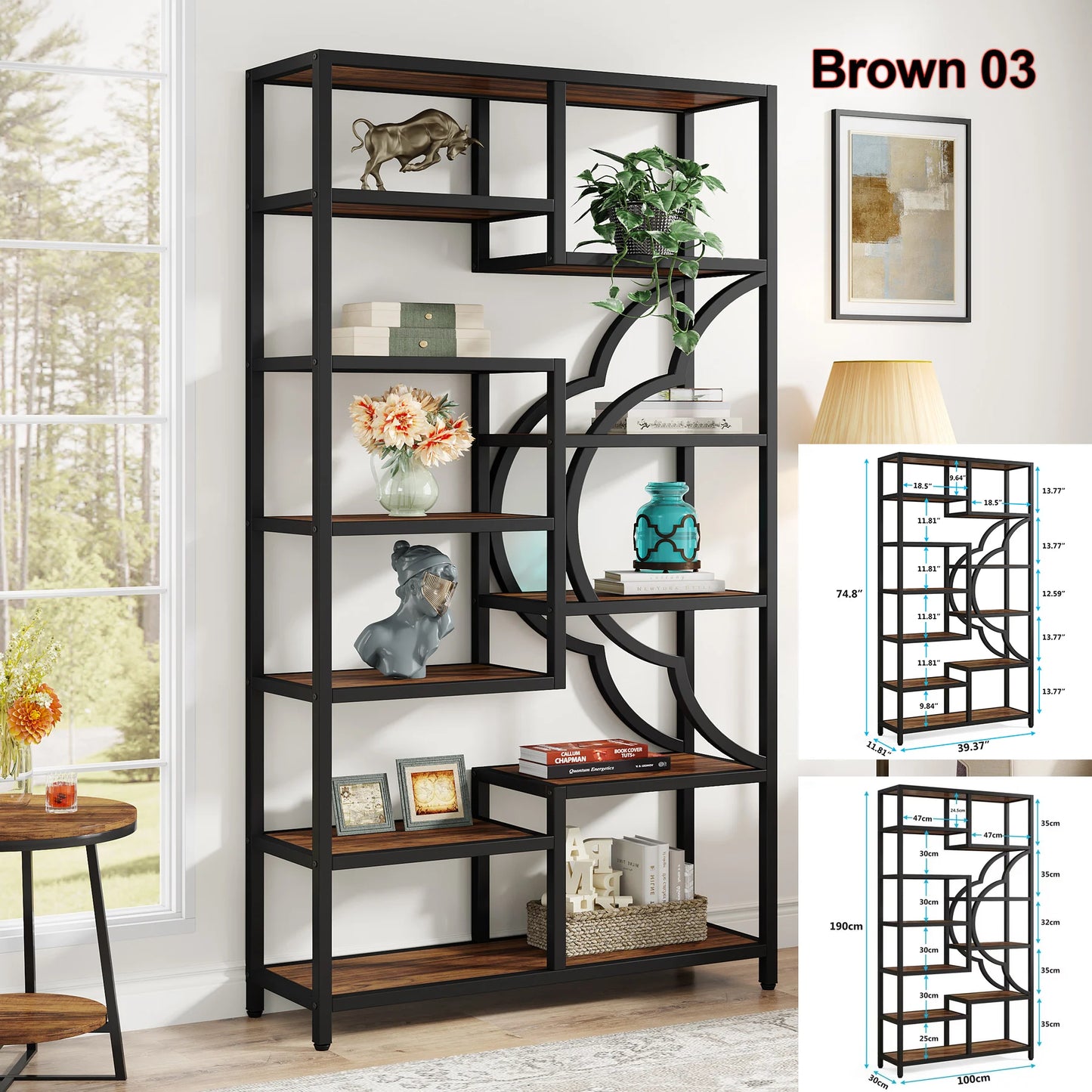 Tribesigns 5 Tier Industrial Etagere Bookcase Freestanding Display Shelf