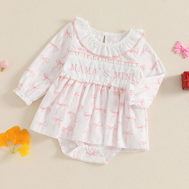 Adorable Toddler Autumn Floral Embroidered Bow Romper