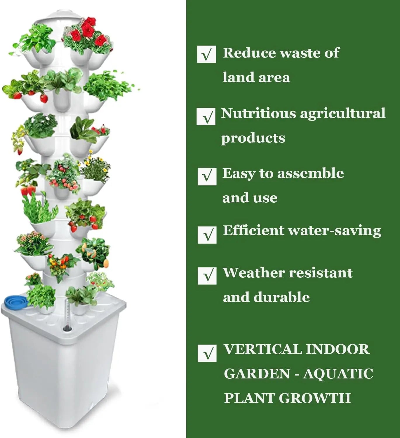 Vertical Hydroponic Tower System with 35 Pots, 7 Layers, Water Pump, Timer, and Smart Plug Kit