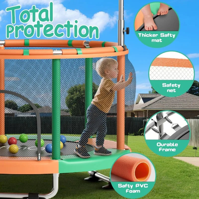 55 Inch Toddler Mini Trampoline with Swing and Gymnastics Bar