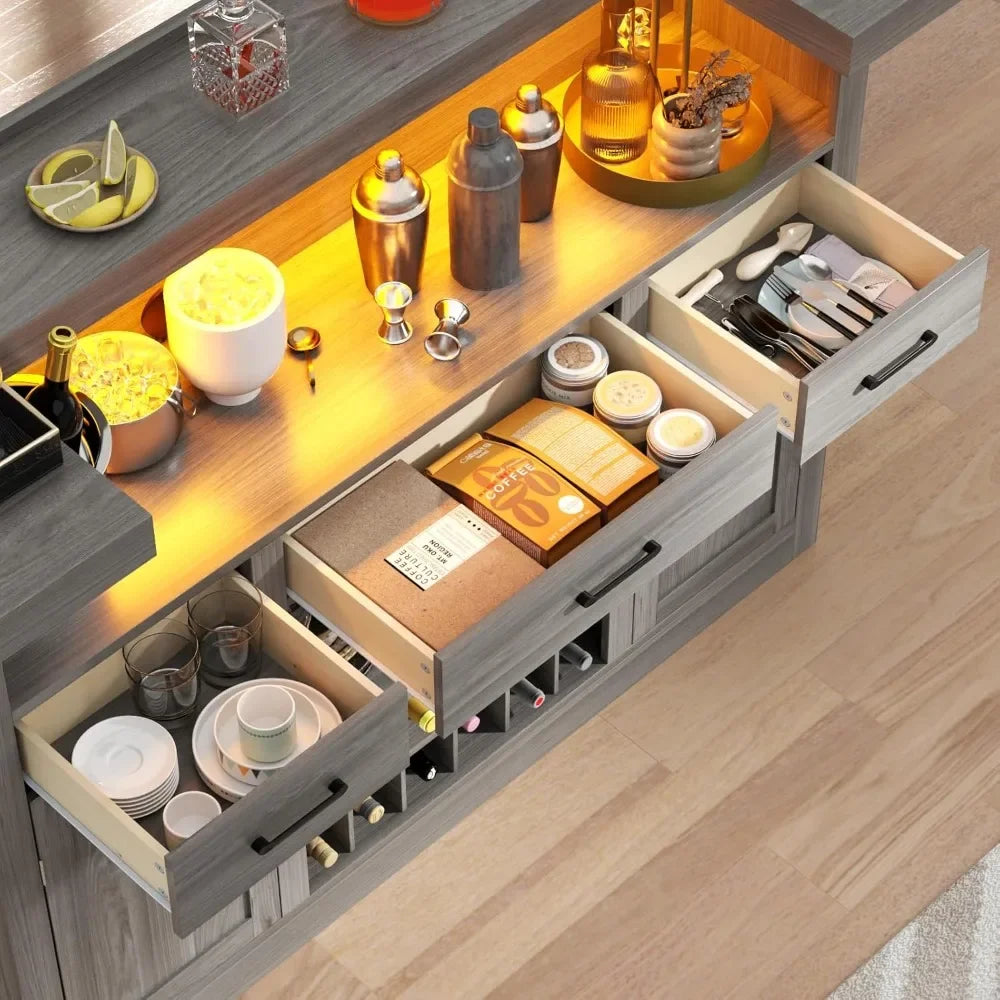 Crescent Bar Cabinet With LED Lighting And Stemware Holders