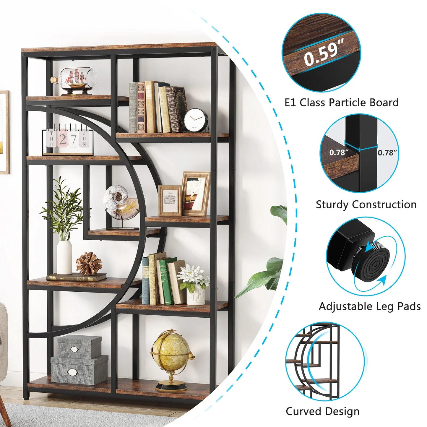 Tribesigns 5 Tier Industrial Etagere Bookcase Freestanding Display Shelf