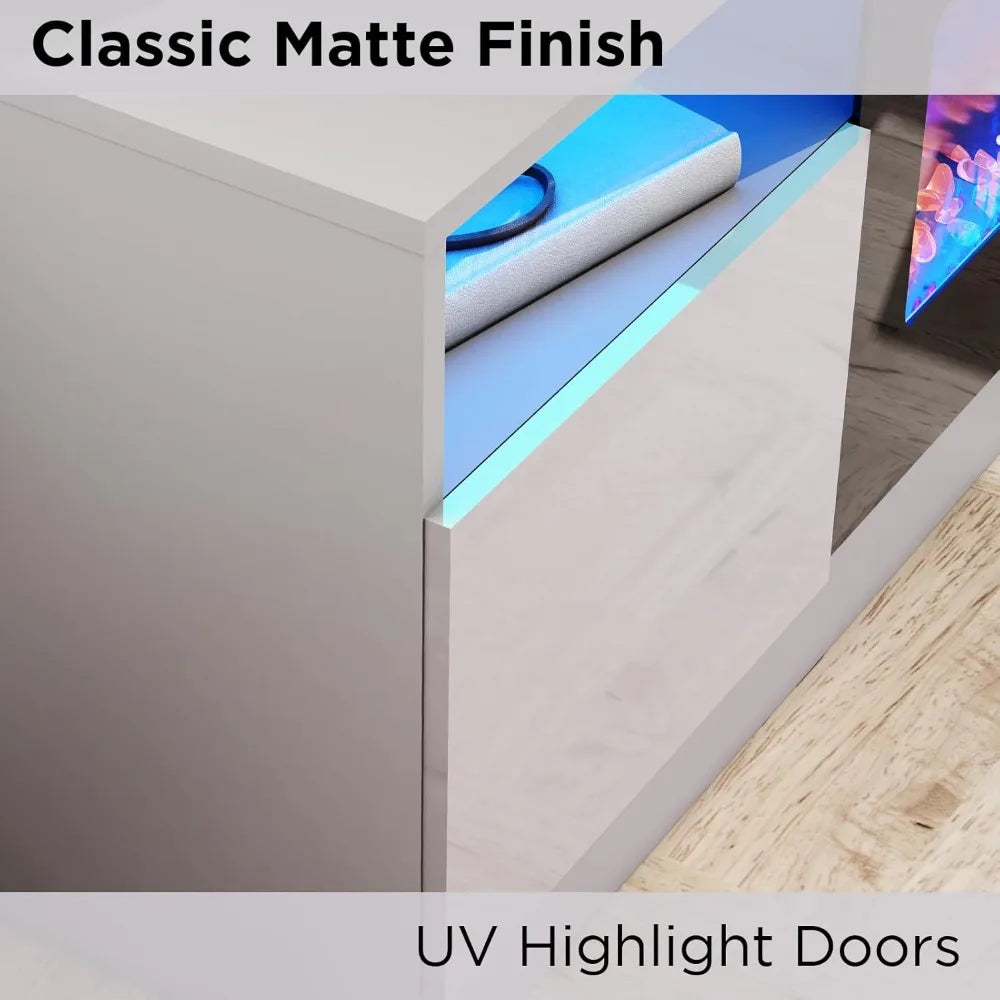 TV Stand With Fireplace LED Entertainment Center Modern Wood