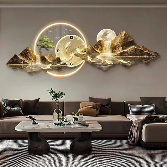 Modern 3D LED Wall Clock with Mountain View Design