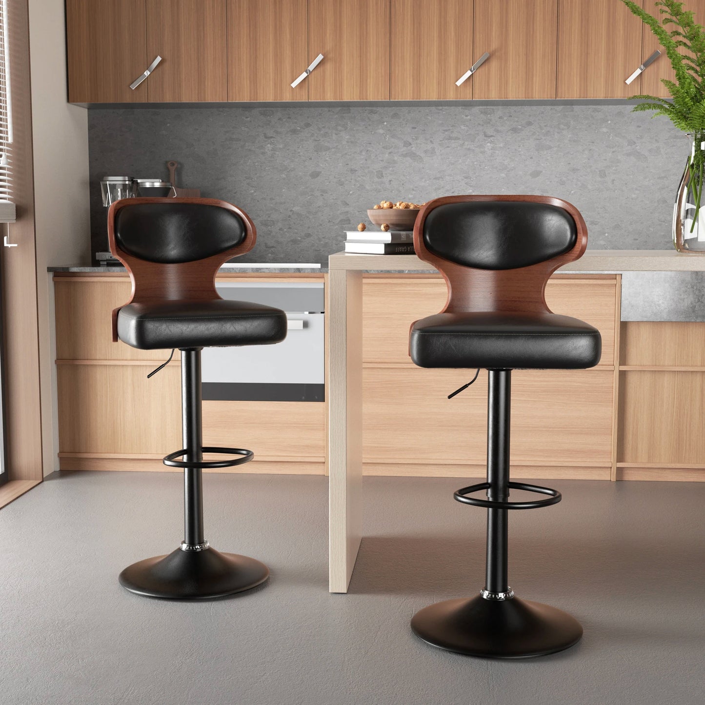 Solid Wood Rotating Bar Stool Set 2 Pieces With Backrest