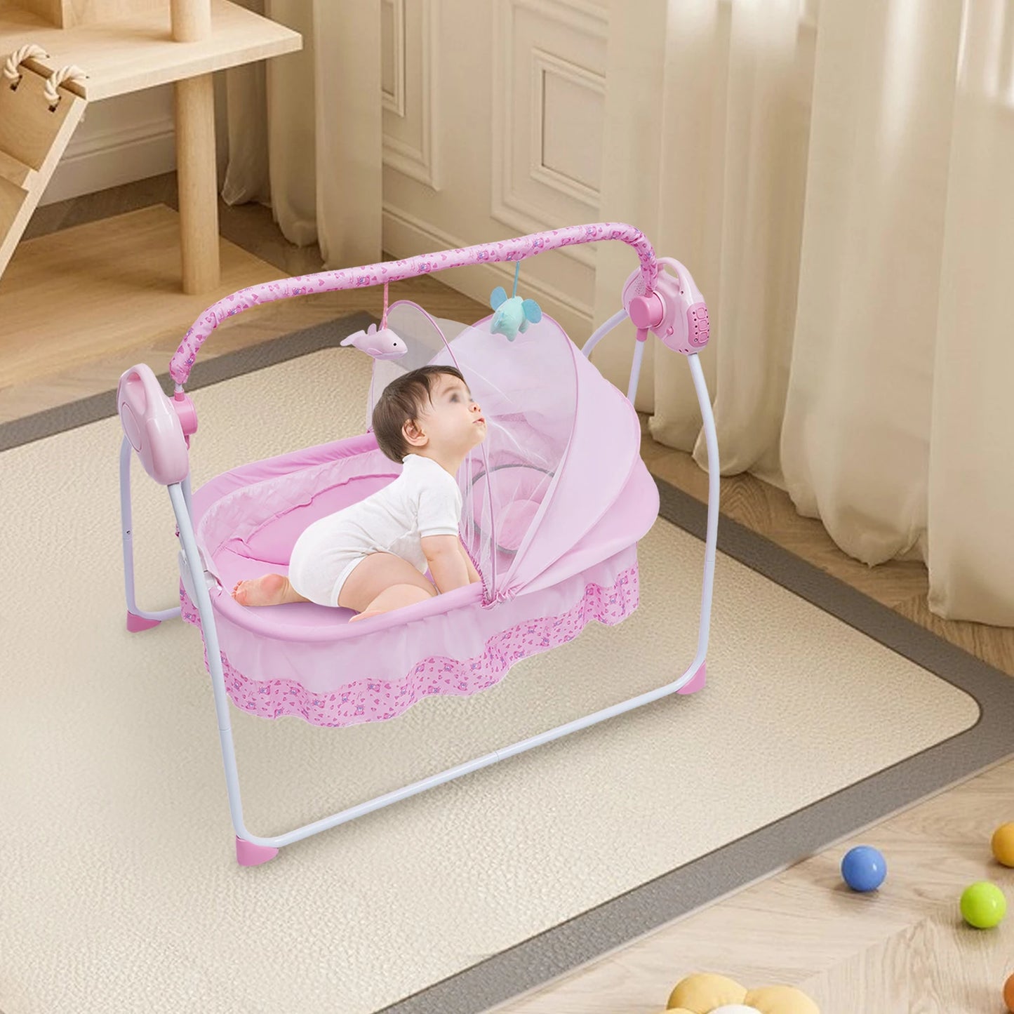 Electric Baby Crib Cradle Rocker Swing Bed For Infants