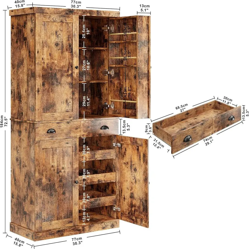 Ironck Freestanding Kitchen Pantry Cabinet With Drawer And Sliding Storage