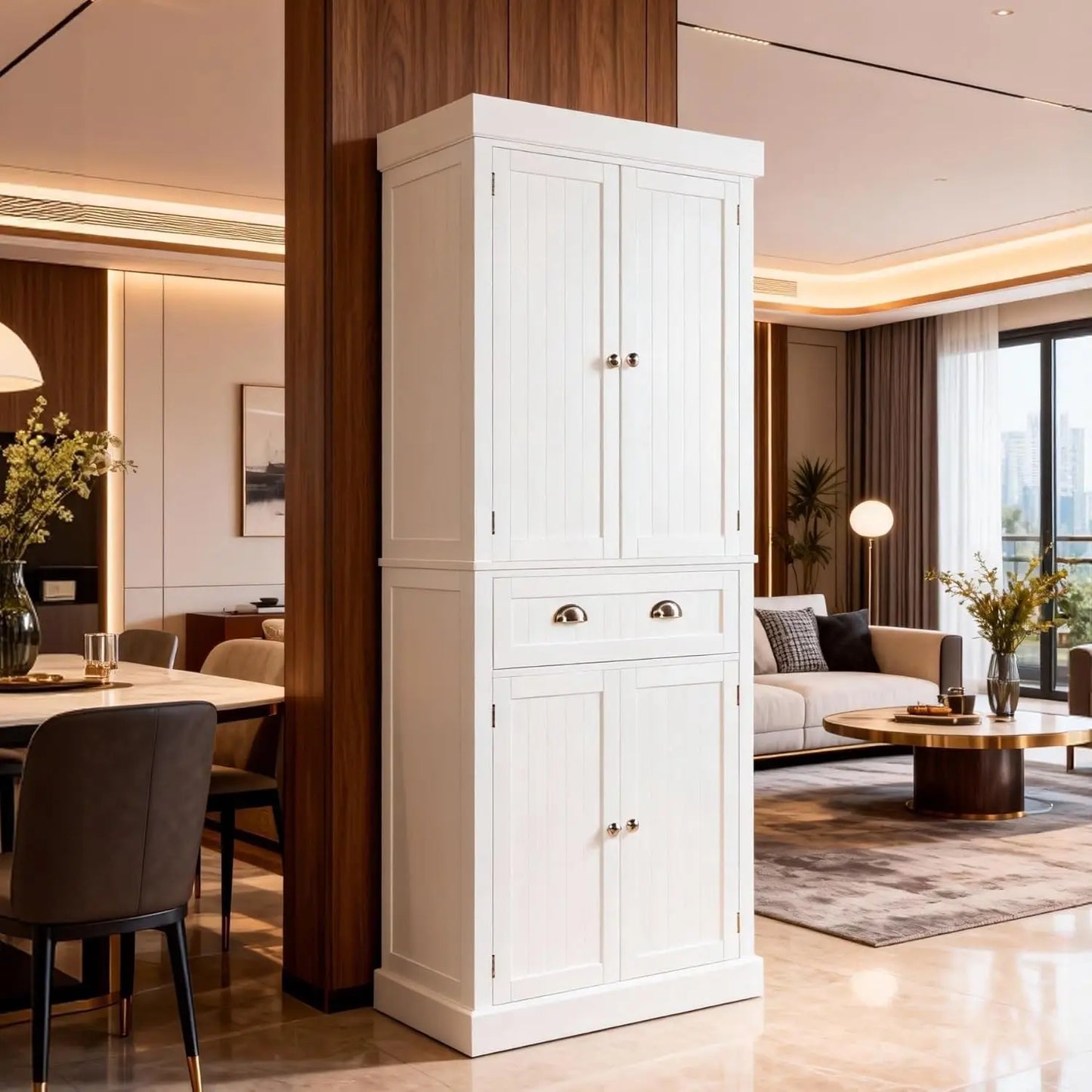 Freestanding Kitchen Storage Cabinet With Adjustable Shelves And Drawers