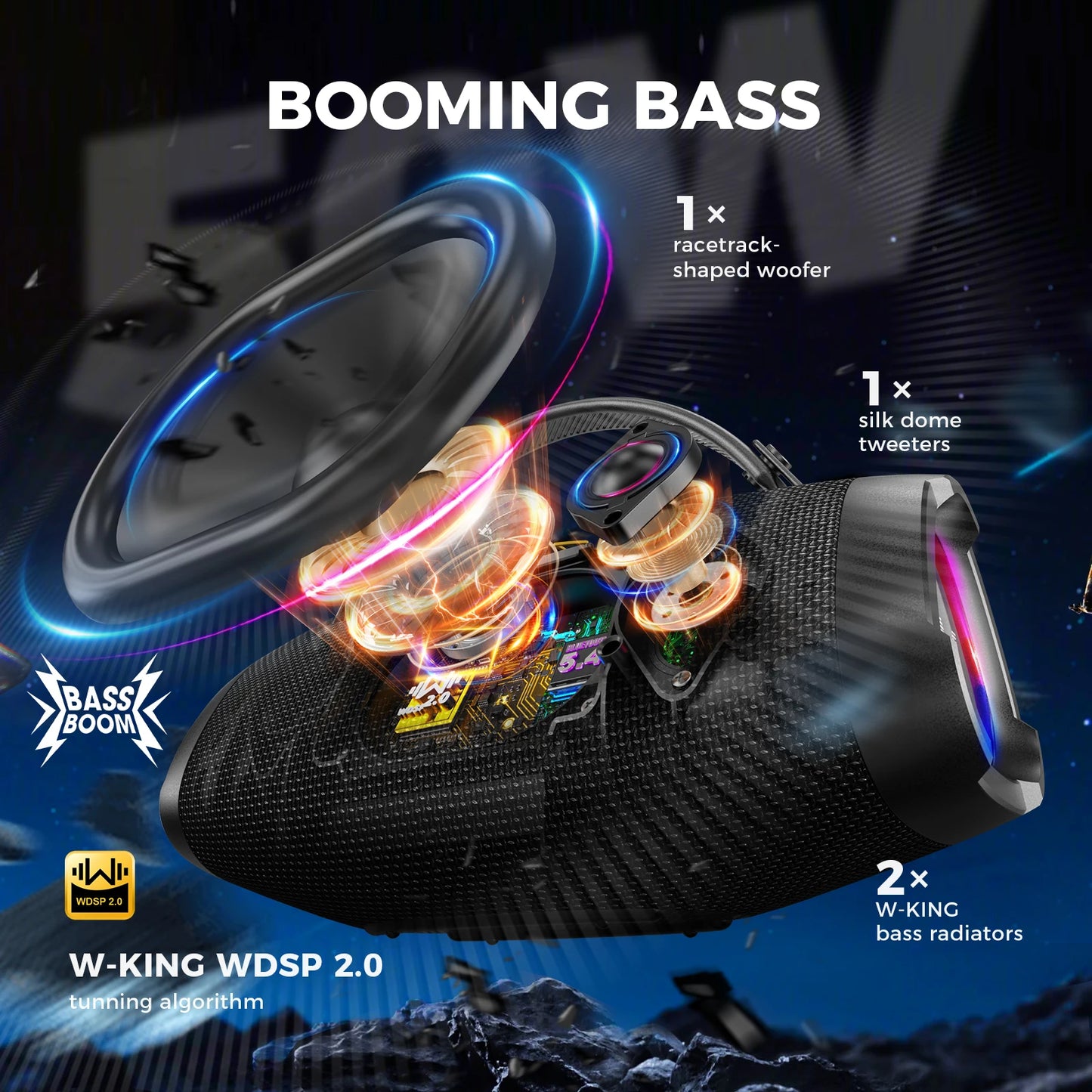 W-King X10S Bluetooth Speaker 40W Dual Drivers IPX7 Waterproof