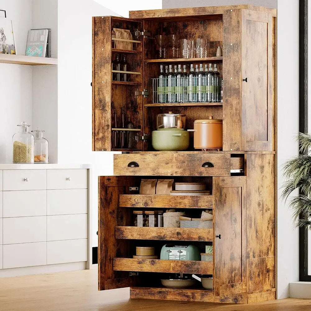 Ironck Freestanding Kitchen Pantry Cabinet With Drawer And Sliding Storage