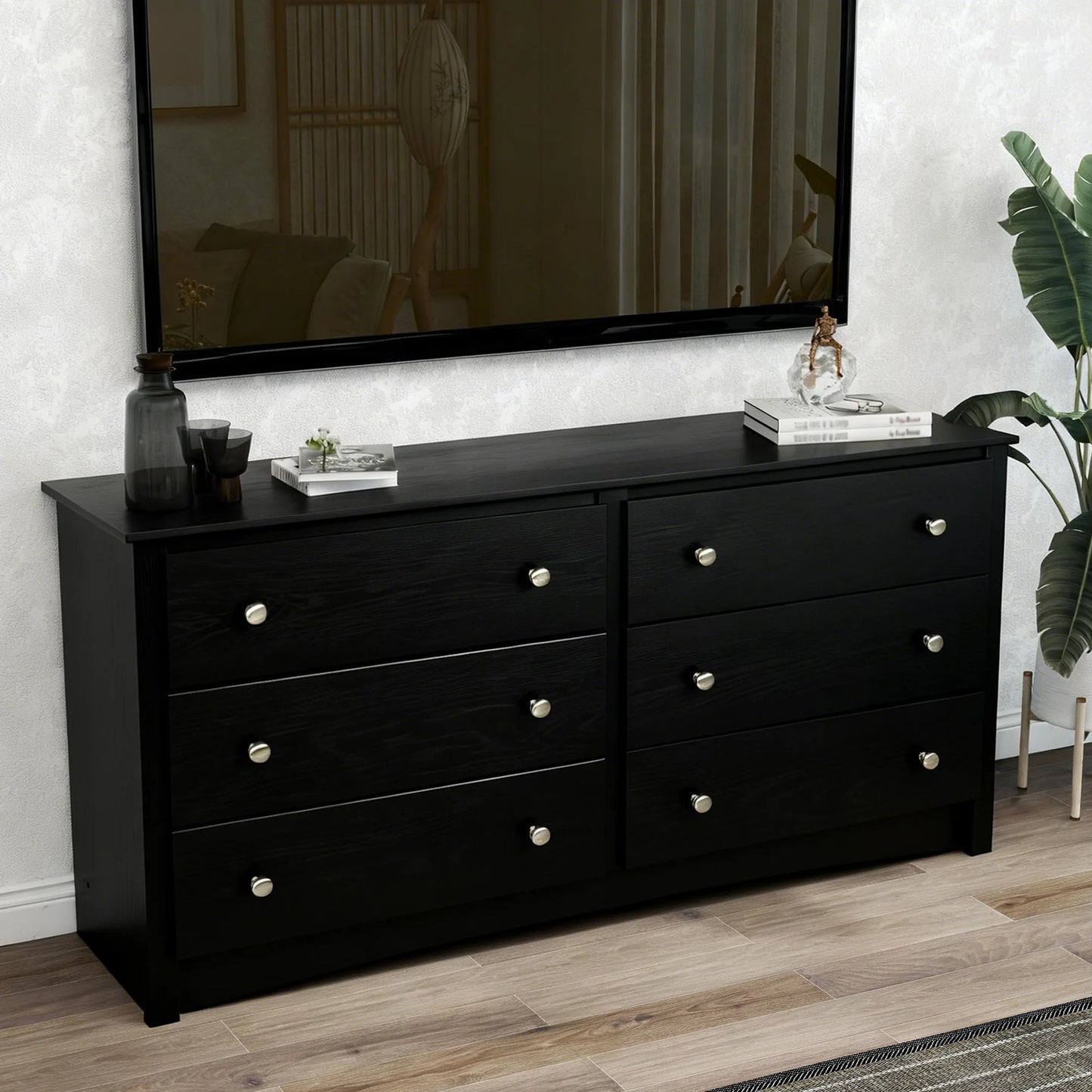 JHK Six Drawer Wood Dresser Cabinet For Living Room Storage