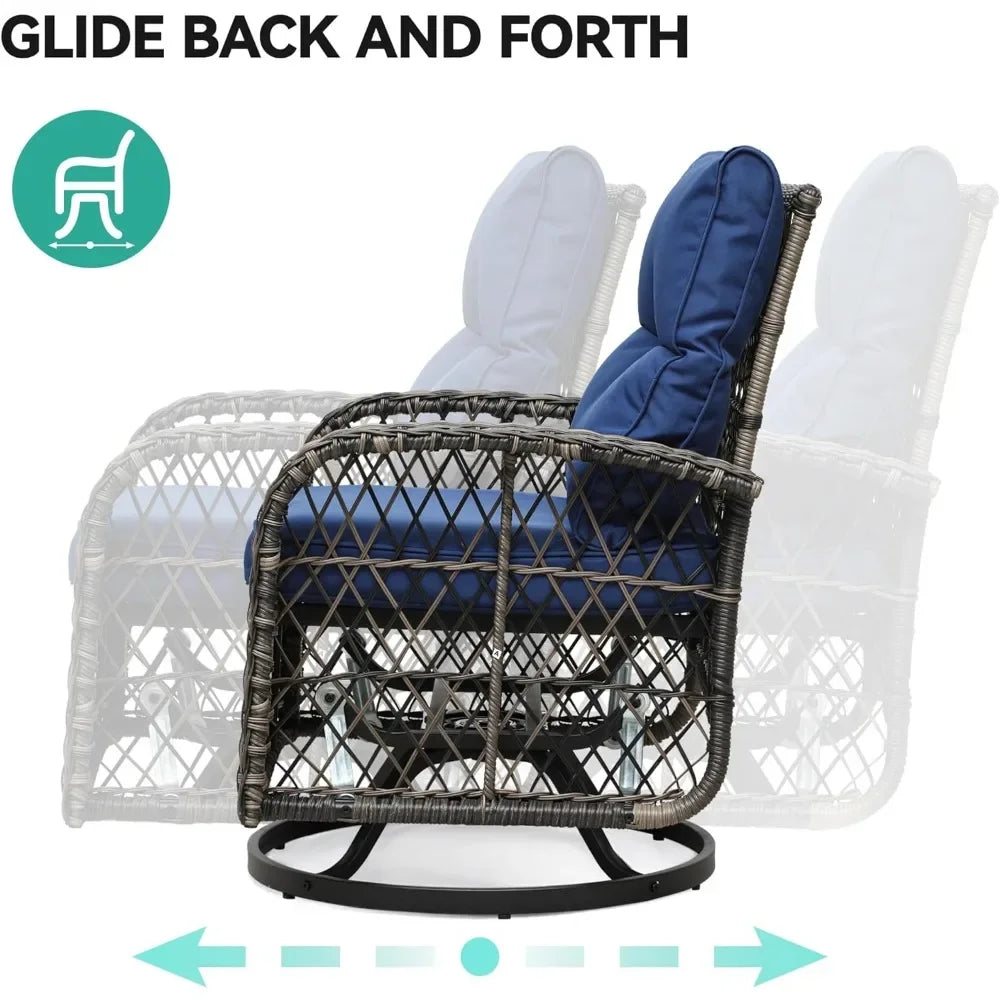 3 Piece Wicker Swivel Glider Rocker Bistro Set for Outdoors