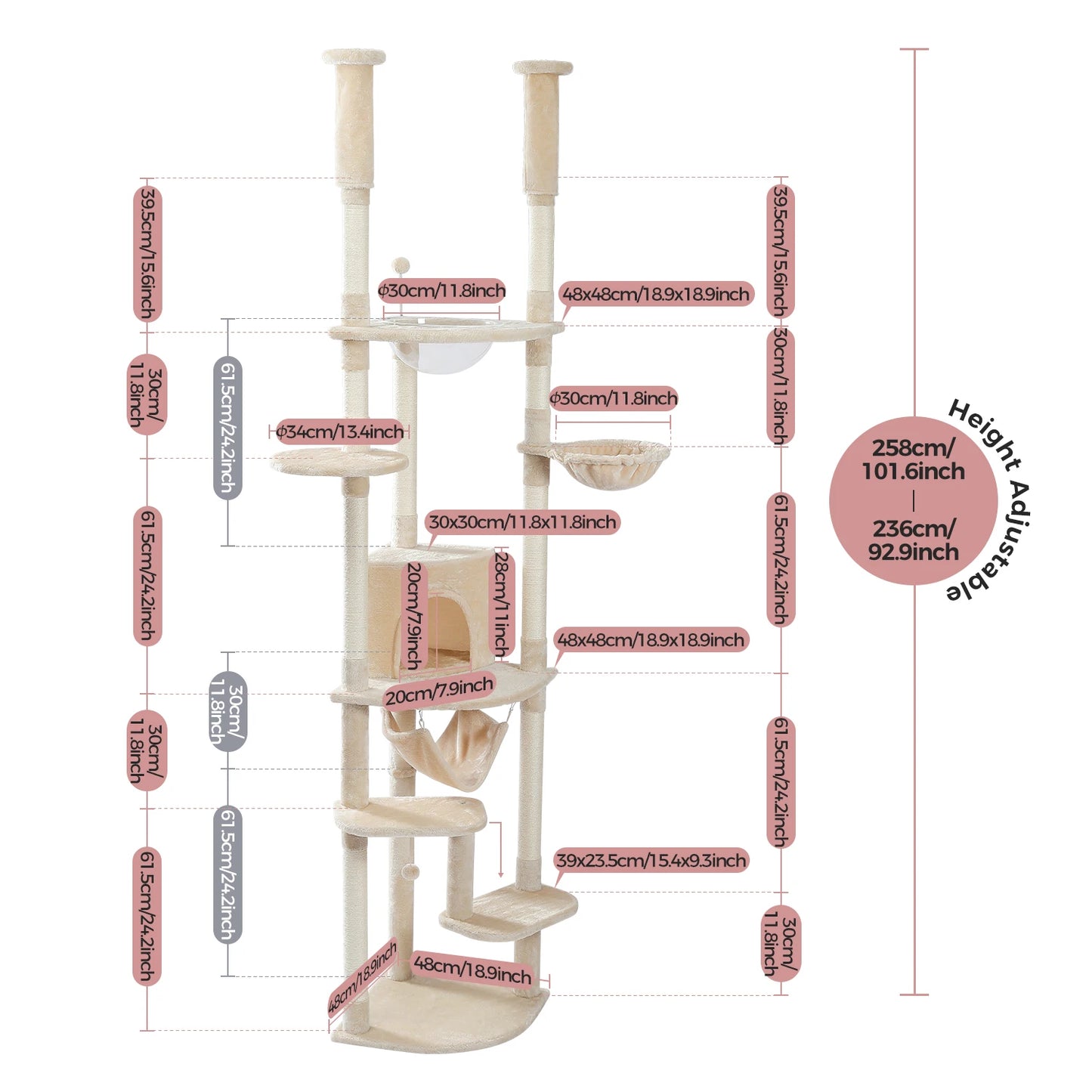 Adjustable Floor to Ceiling Cat Tree with Cozy Perches