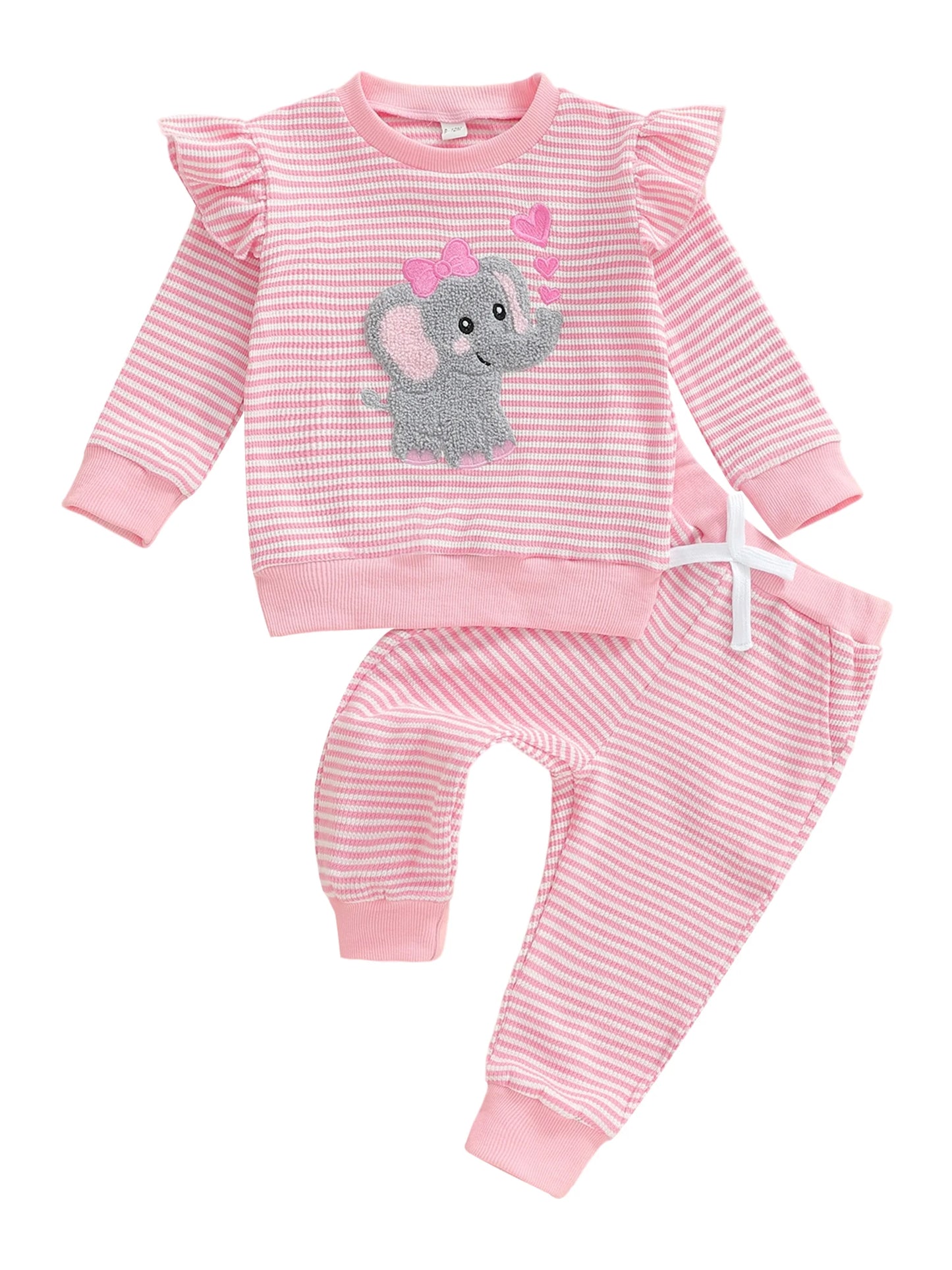 Cute Baby Girl Autumn Floral Ruffle Sleeve Denim Pants Set