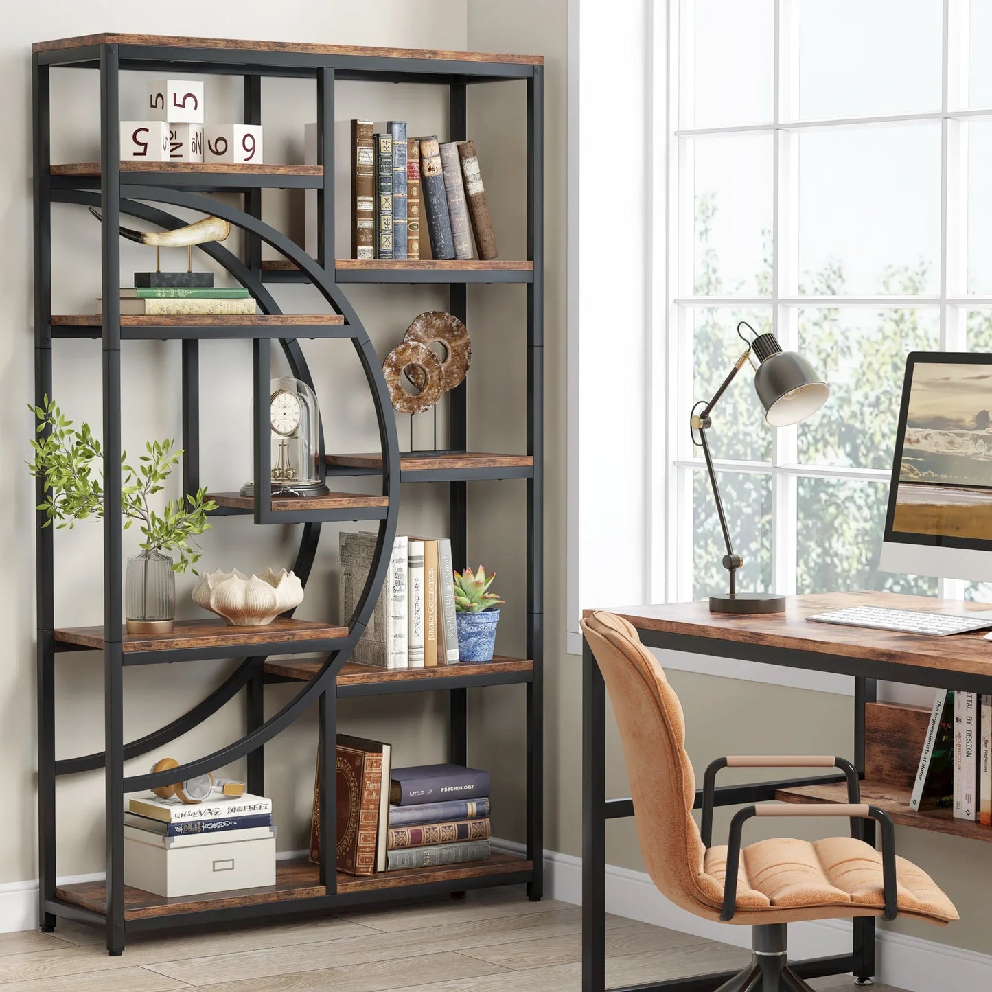 Tribesigns 5 Tier Industrial Etagere Bookcase Freestanding Display Shelf